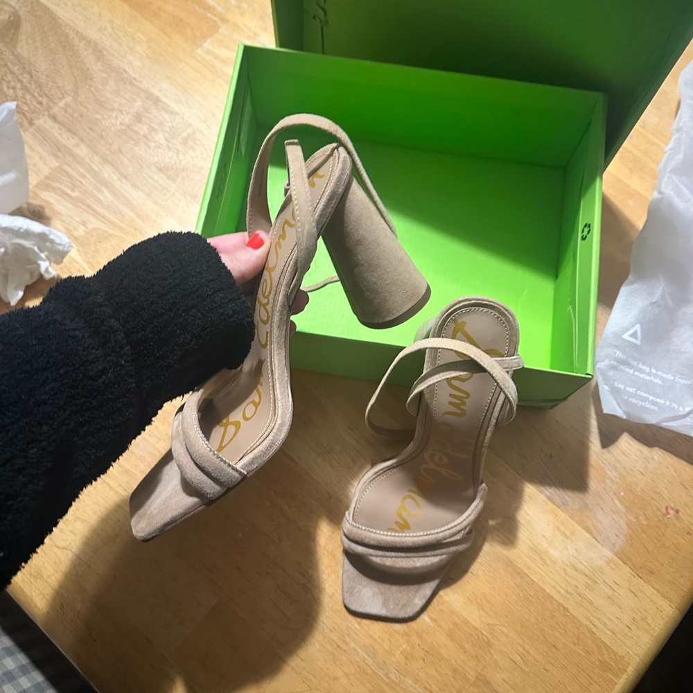 Sam Edelman Kia Strappy Brown Suede Block Heel Sandals - Picture 11 of 15